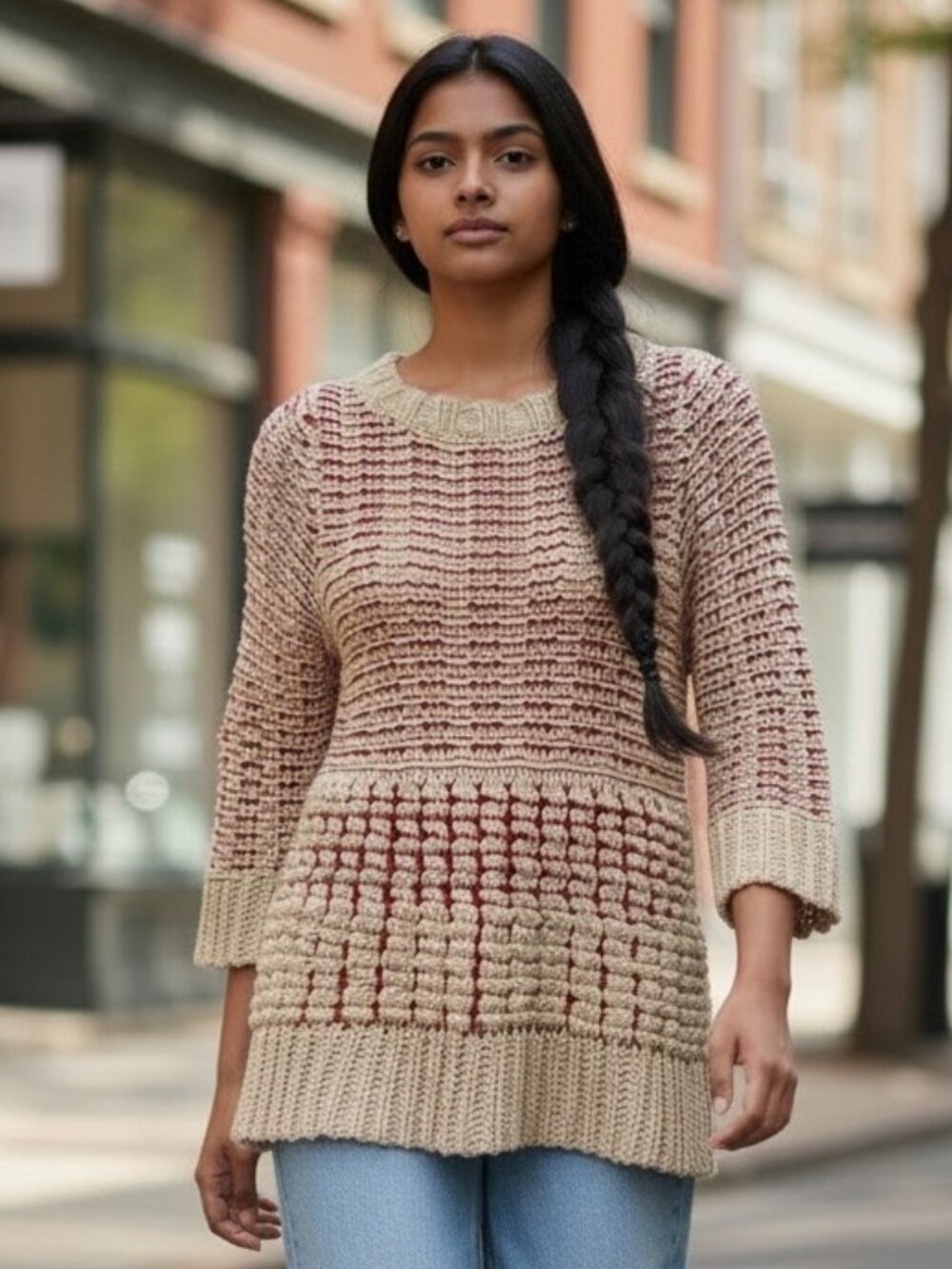 Anthropologie Fiets Voor 2 Hidden Glow Sweater M Red Cream